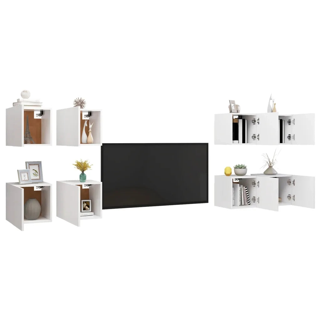 Mobili Porta TV a Parete 8 pz-Credenza per TV Bianchi 30,5x30x30 cm