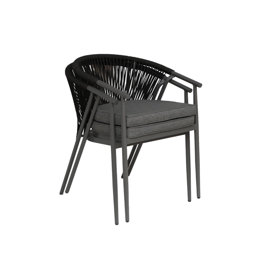 Set 4 sedie da giardino impilabili in acciaio e corde, nero
