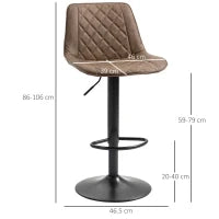 Set 2 Sgabelli da Bar con Altezza Regolabile e Girevoli, Rivestimento in Finta Pelle, Marrone Scuro