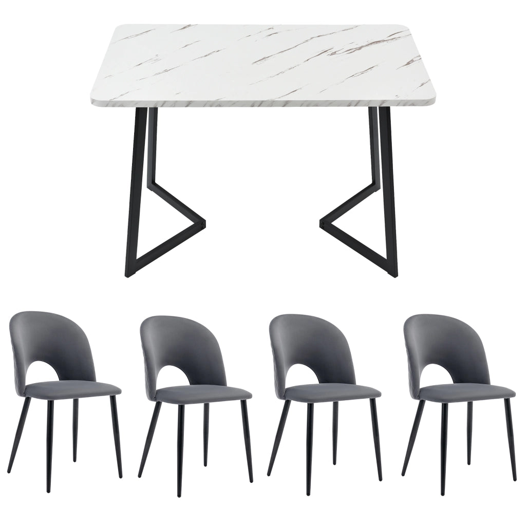 Set Tavolo da Pranzo Allungabile con 4 Sedie in Velluto ¨C Xylo ¨C Grigio, Gambe Nere, 117x68 cm