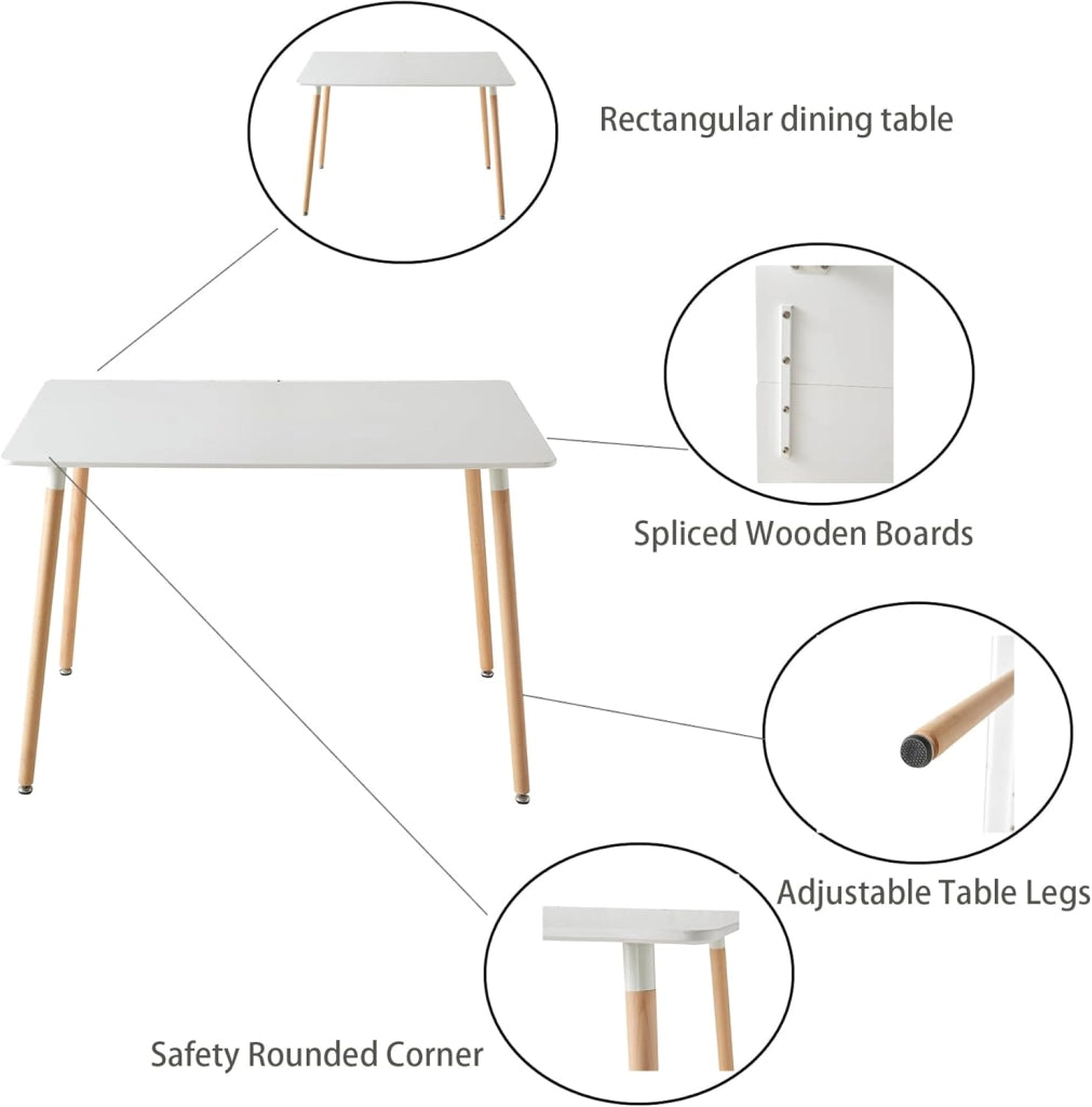 GrandCA HOME Tavolo da pranzo e 4 sedie Set da pranzo moderno, tavolo rettangolare e sedie da cucina, Bianco