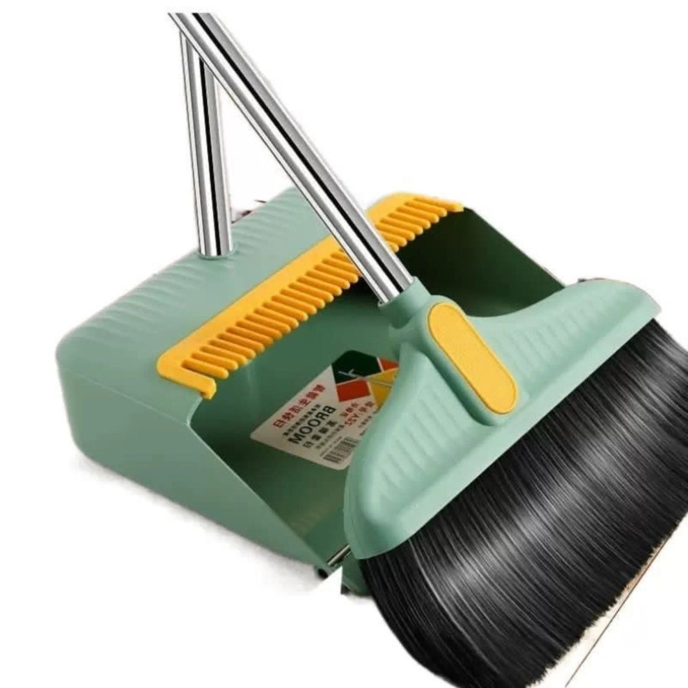 Trade Shop - Set Combinato Di Scopa + Paletta Con Denti 2 In 1 Con Manici In Acciaio Per Pulizia Casa -
