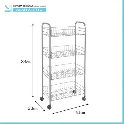 Carrello con ruote e 4 ripiani in acciaio con Polytherm rame Ascona