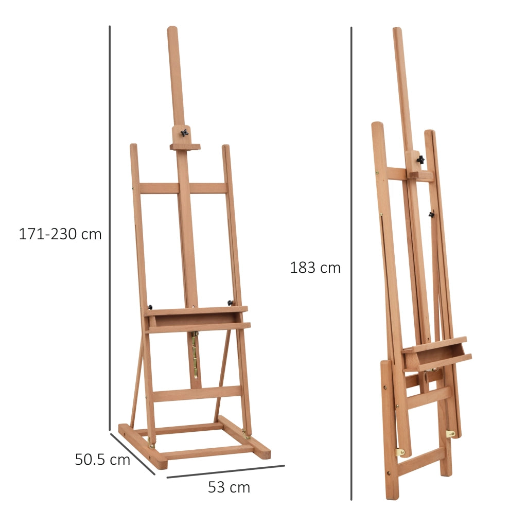 Cavalletto da atelier in legno di faggio, regolabile in altezza e inclinazione, con ripiano, naturale