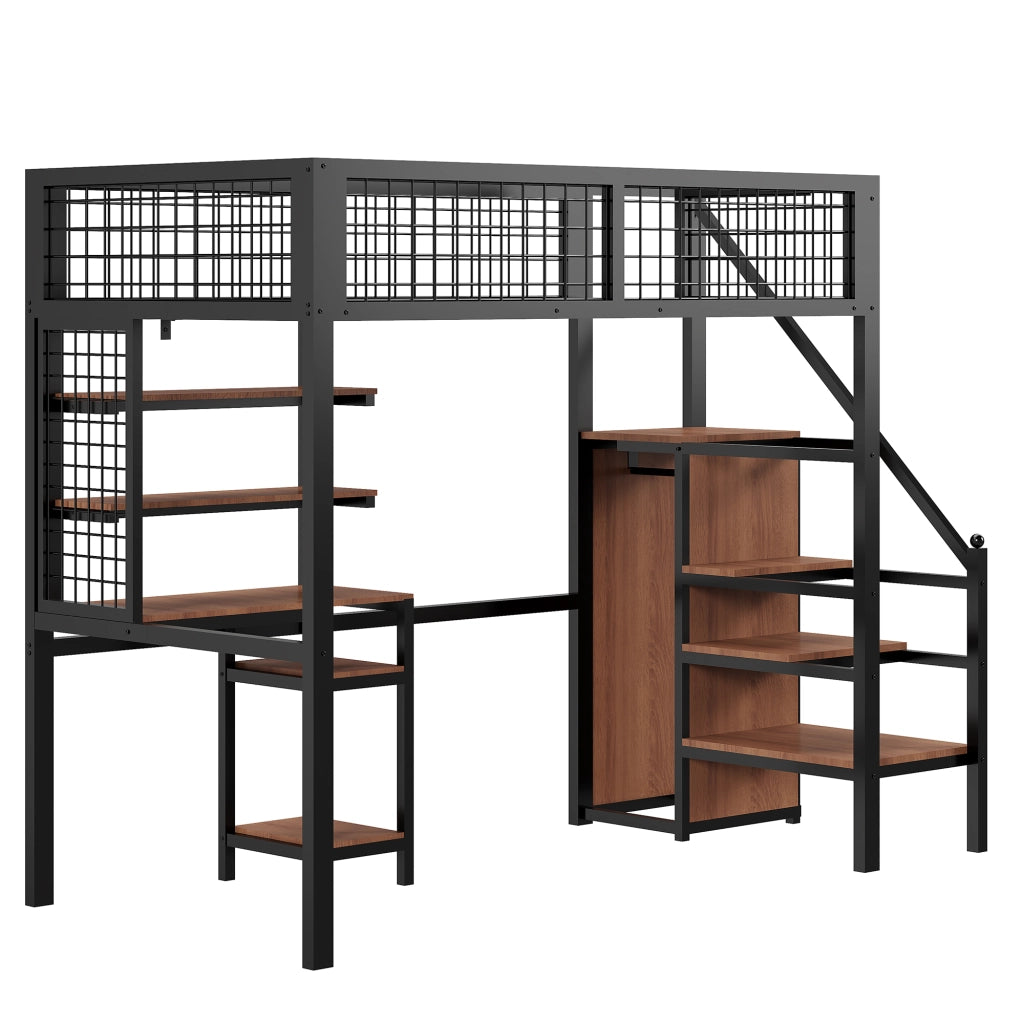 Letto a soppalco 90x200 cm con scrivania; armadio e scala di sicurezza nero