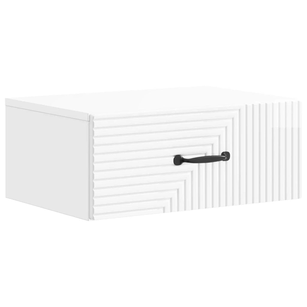 Comodino | Armadio da Notte | Mobiletto da notte a muro Bianco Lucido 49 x 34,5 x 20 cm