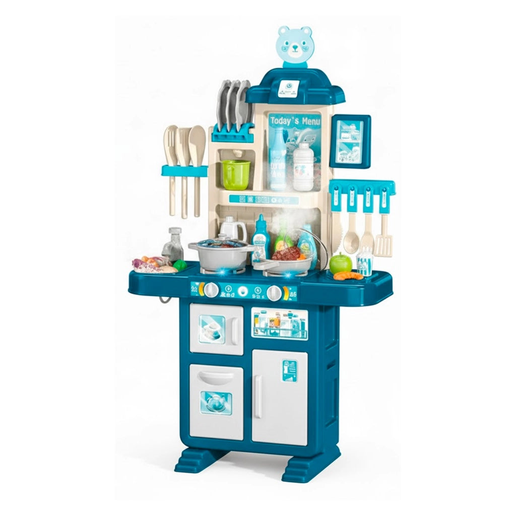 Cucina Per Bambini Giocattolo Con Luci E Suoni Realistici 69 Accessori Fornelli E Rubinetto Con Sistema Di Riciclo Dell'Acqua Per Bambini Dai 3-5 Anni Blu E Bianco