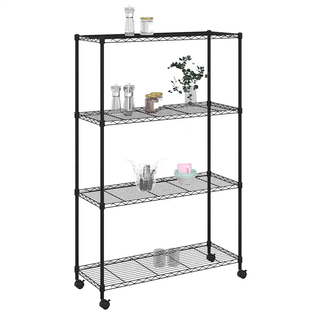 Scaffale a 4 Livelli con Ruote 90x35x142 cm Nero 200 kg CFW4720061