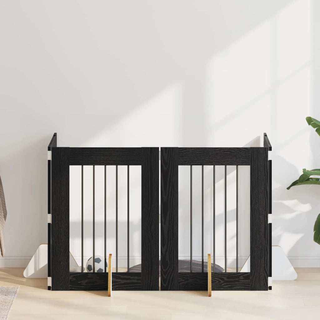 Cancello per cani con supporti 4 pz Rovere Nero 60 x 80 cm CFW6590017
