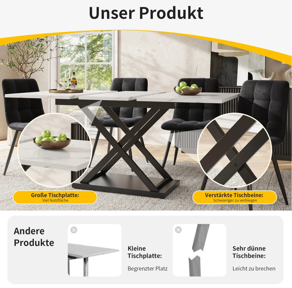Tavolo da pranzo allungabile 120-160x80 cm bianco e nero