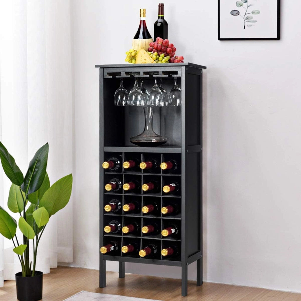 Porta Vino Legno, 5 Ripiani per 20 Bottiglie, Cantiniere con 4 Porta Calici, Mobiletto Portabottiglie per Collocazioni e Esposizioni di Vino, 42x25x96 cm, 3 Colori Disponibili