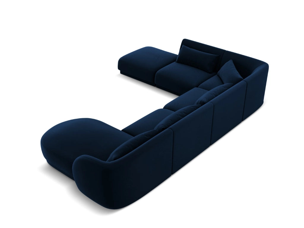 Cosmopolitan Design - Divano panoramico sinistro "Tulum" 6 posti in velluto blu reale 