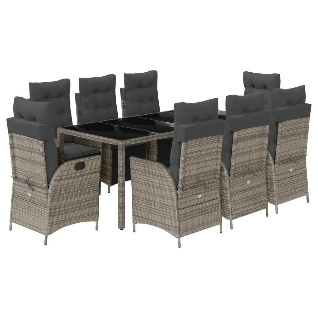 Set da Pranzo da Giardino 9 pz con Cuscini in Polyrattan Grigio 3213331