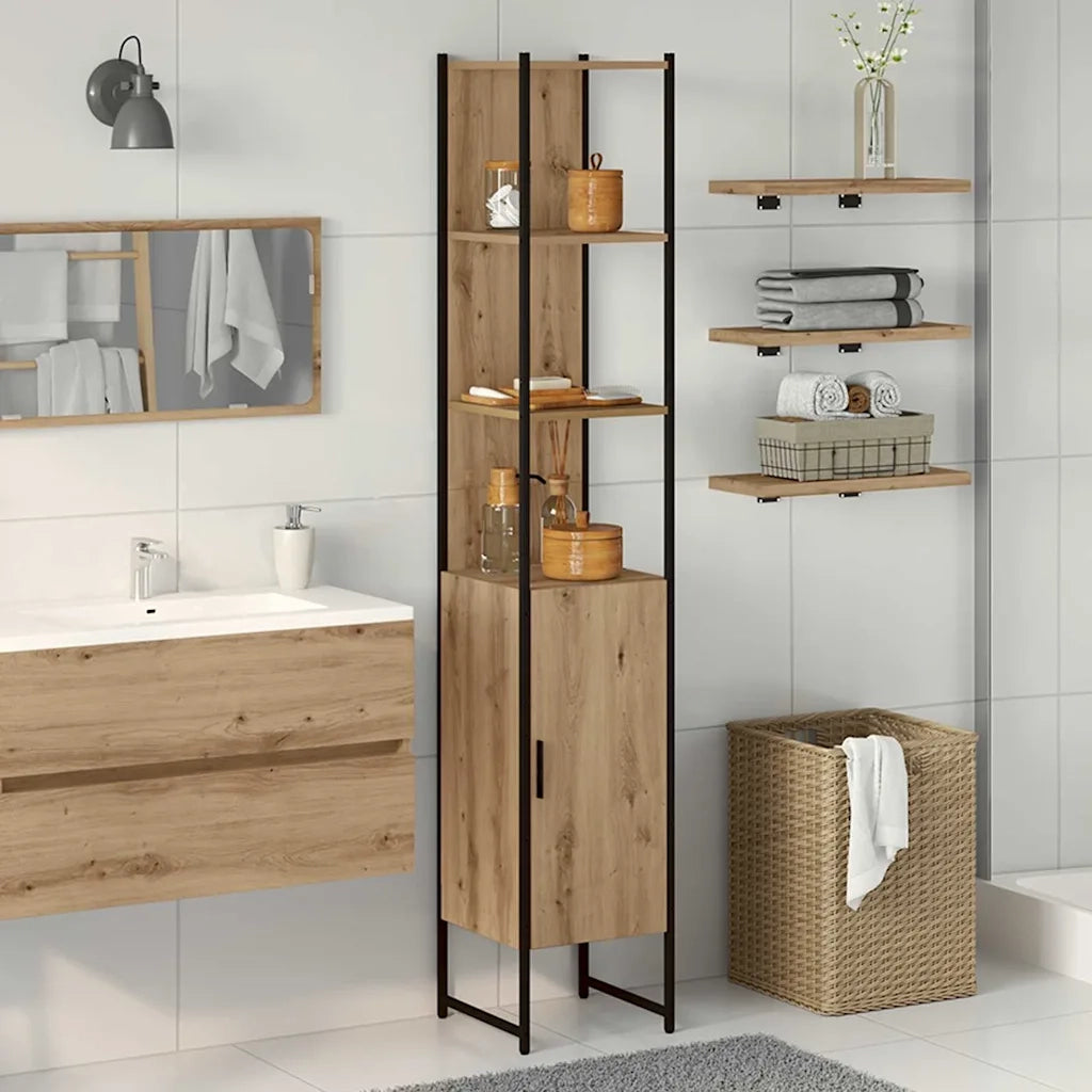Mobile da Bagno | Armadio da bagno con porta rovere artigianale 33 x 33 x 185,5 cm