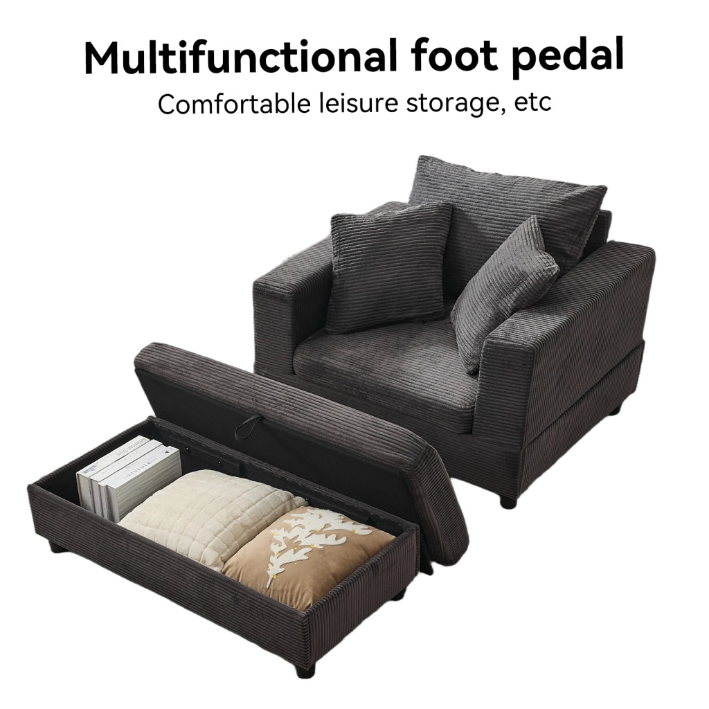 Chaise longue con contenitore e Cuscini in Tessuto a coste Grigio