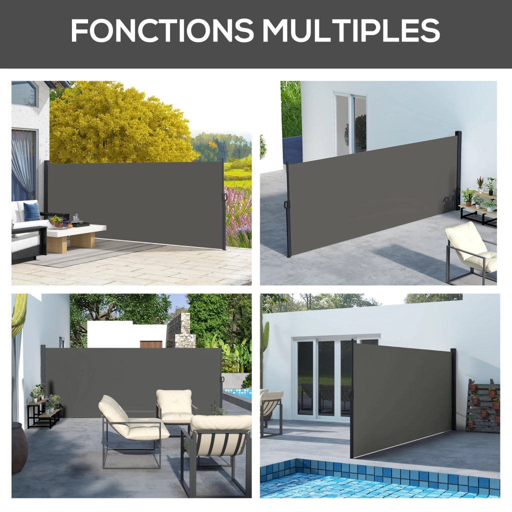 Paravento da giardino retrattile ¨C zephmum ¨C grigio scuro, alluminio, poliestere, 4x1.6 m