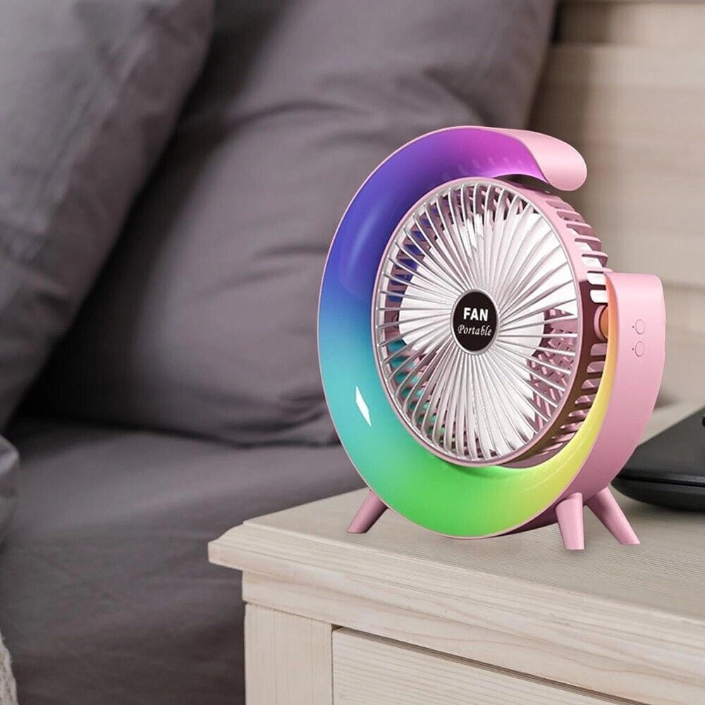 Trade Shop - Ventilatore Da Tavolo Usb 3 Velocita' Con Luce Rgb Compatto Silenzioso Portatile -