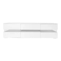 Moderno mobile TV lucido con illuminazione LED, 2 ante, 1 cassetto, vano aperto, apertura a pressione, Bianco