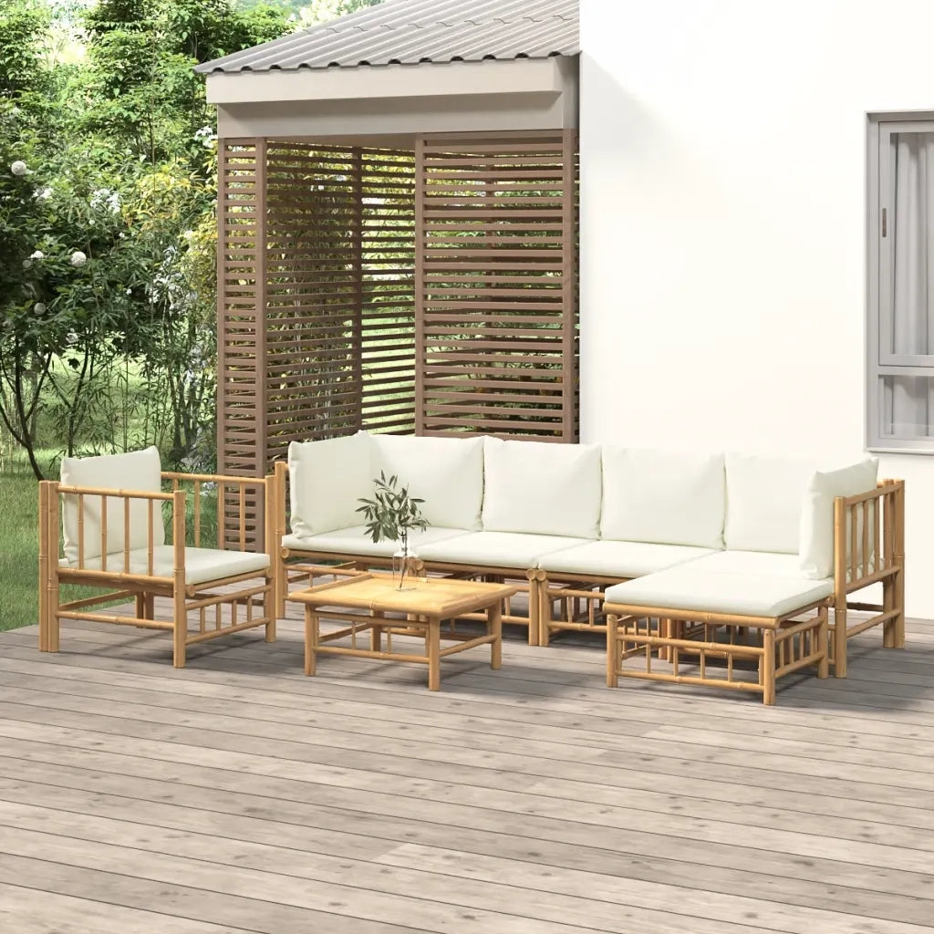 Set Salotto da Giardino 7pz con Cuscini Bianco Crema in BambÃ¹cod mxl 101245