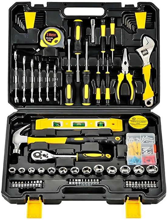 Gereedschapkoffer Completo - Set di Attrezzi - Cassa di Attrezzi Riempita - 108 Pezzi - Completo con Livella/Metro/Taccuino/Chiodi