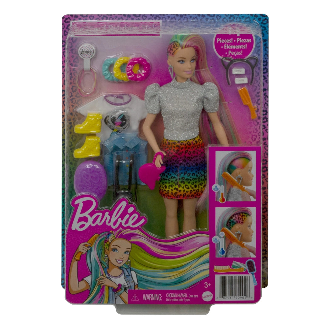 Barbie ​ - Capelli Multicolor con capelli con funzione cambia colore, include 16 accessori alla moda; 3+ Anni