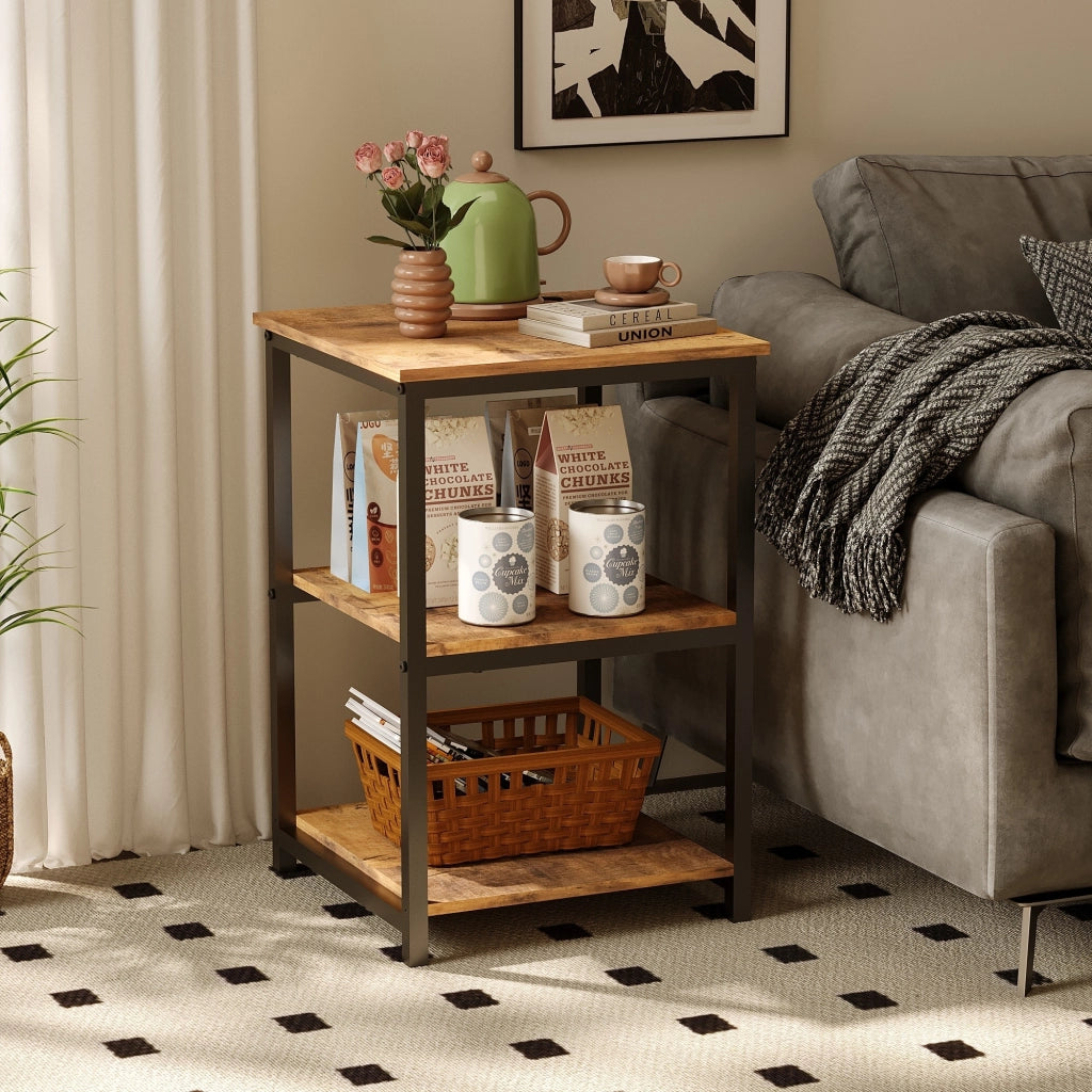 Comodino rustico marrone a livello laterale per soggiorno con struttura in metallo stile loft
