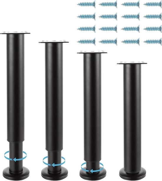 Set di 4 gambe da tavolo regolabili 25-42 cm - gambe da tavolo in metallo nero