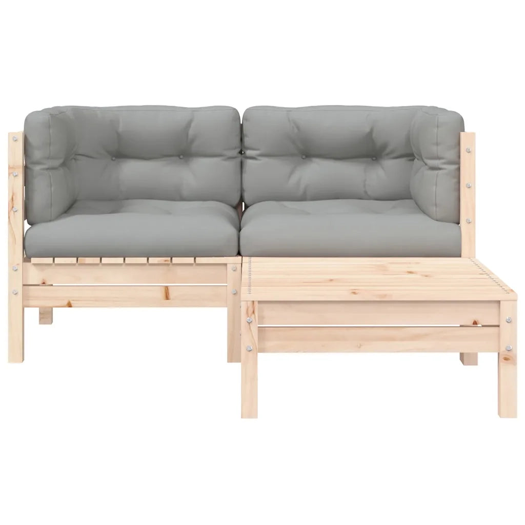 Salotto da Giardino-Set Divani da Giardino 3 pz con Cuscini Grigi Massello di Pino