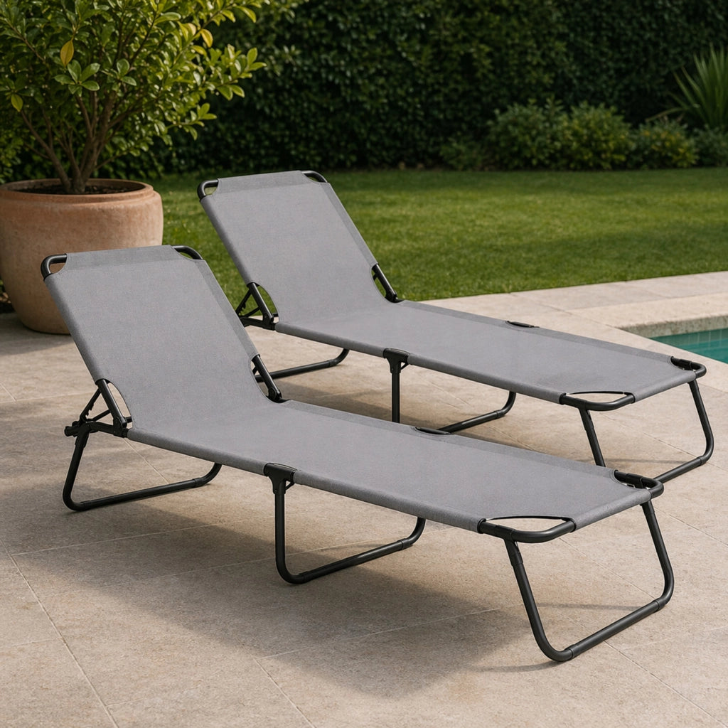 Set 2 Lettini Mare Pieghevoli Senza Tettuccio Leggero E Portatile Schienale Regolabile Sdraio Telaio In Acciaio Telo Traspirante Ideale Per Spiaggia Campeggio Giardino Relax 24 x 187 x 53 Cm Grigio Scuro