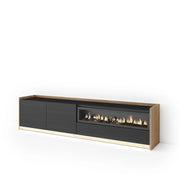 Mobile TV Soggiorno, 207x50x37 cm, Per TV fino a 80", Camino elettrico, LED, Nero e rovere