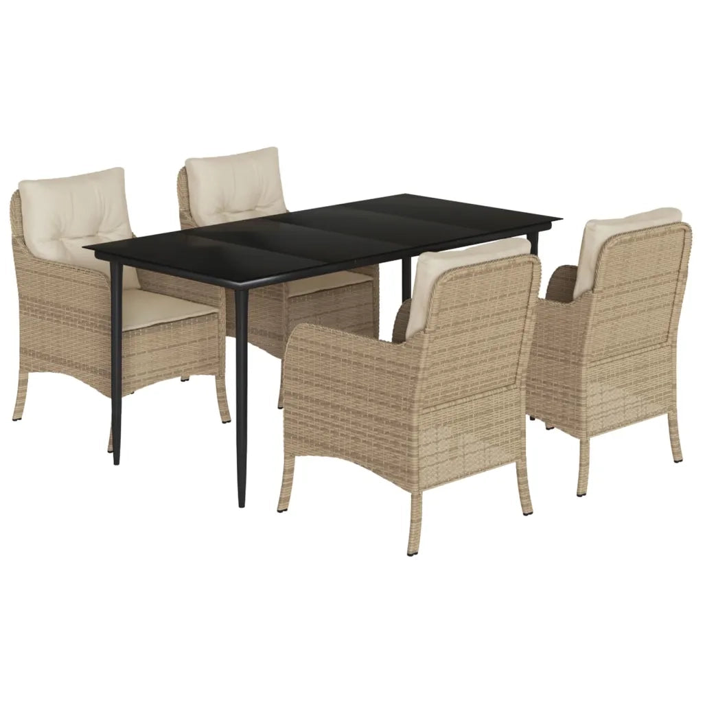 Set da Pranzo da Giardino 5 pz con Cuscini Beige in Polyrattan