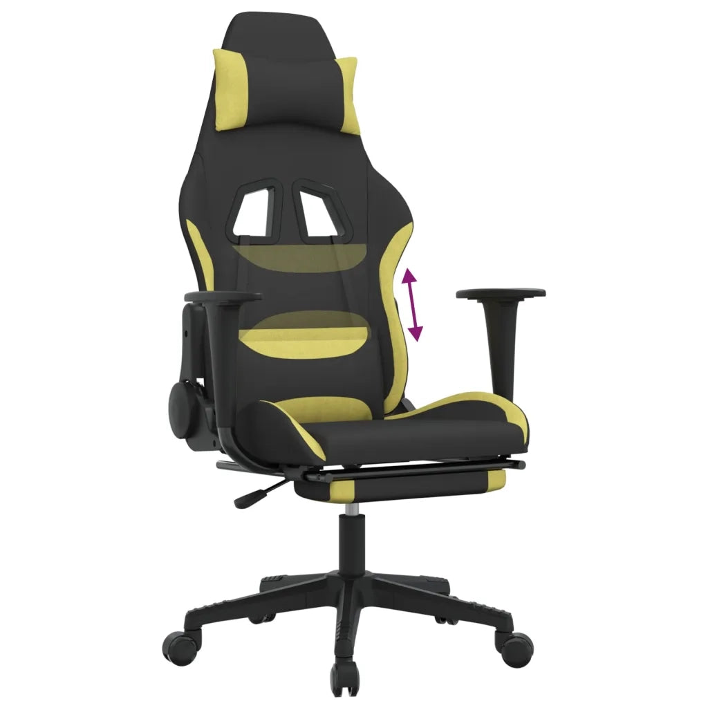 Sedia da Gaming | Sedia da e-sports con Poggiapiedi Nero e Verde Chiaro in Tessuto