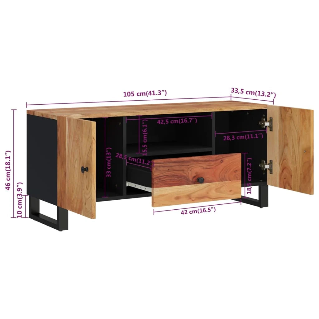 Mobile TV multimediale mensola per TV credenza per TV sala da pranzo soggiorno camera da letto 105 x 33,5 x 46 cm legno massello e ingegnerizzato di acacia marrone 02_0025680