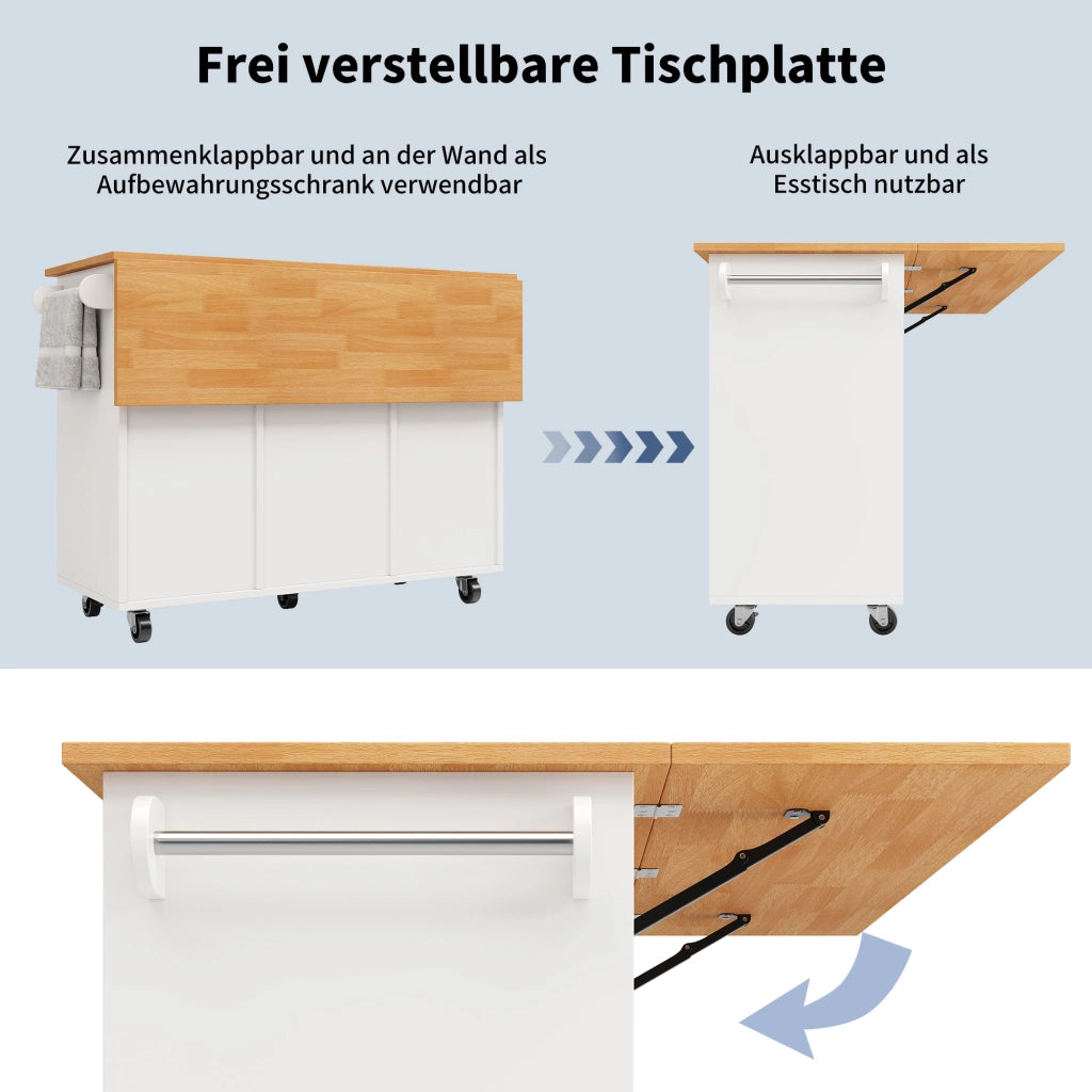 ISOLA CUCINA con piano ribaltabile 122x74,5x91,5 cm bianco MDF