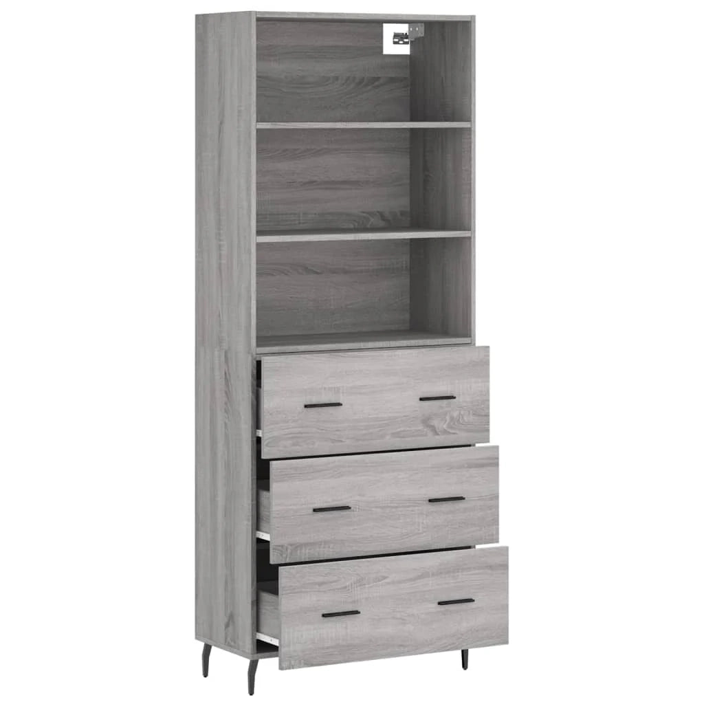 Buffet credenza cassettiera armadio mobile contenitore organizer cucina soggiorno salotto rovere Sonoma alto 69,5 x 34 x 180 cm legno ingegnerizzato grigio 02_0035552
