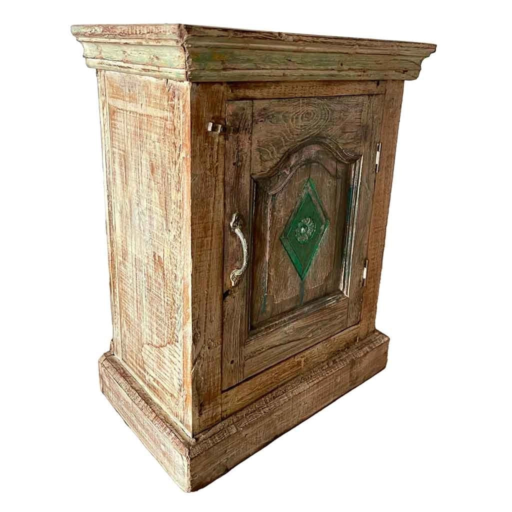 Comodino in legno con finitura artigianale marrone 49x28x62h cm