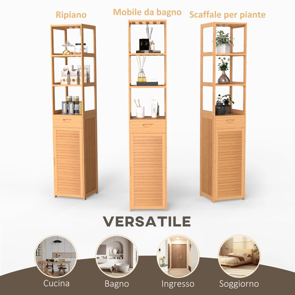 Mobile Bagno Alto in Legno con Cassetti e Armadietto ¨C Minimal ¨C 32x30x163 cm