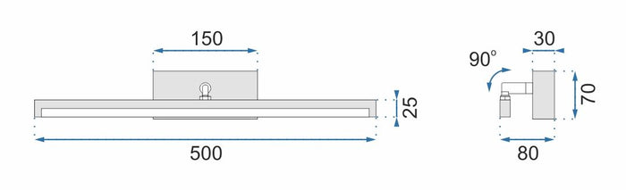 Lampada Da Parete Da Bagno Led Sopra Specchio 12w 50cm APP374-1W Bianco