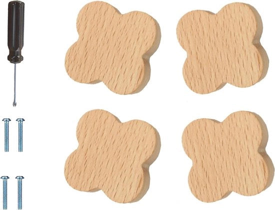 Set di maniglie a forma di quattro per linee di cassetto in legno - set da 4 - maniglie per aprire le porte - per uso in cucina, camera da letto e armadietto