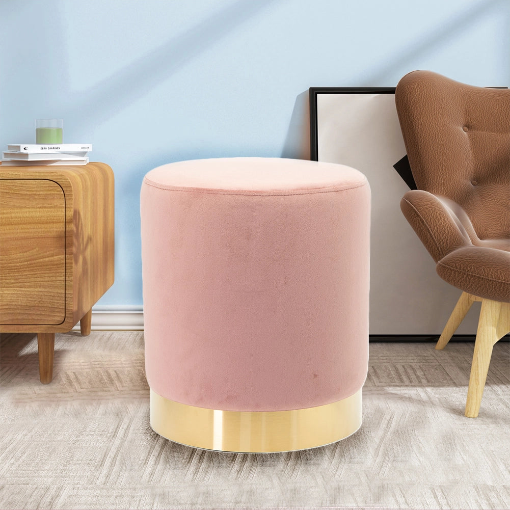 Pouf Poggiapiedi in Velluto Rosa Struttura in Legno 31x31x38 cm Base dorata Metallo
