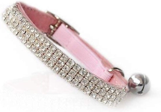 Collare per Gatti e Piccoli Cani in Pelle di Velluto con Diamanti e Campanelli, 38cm