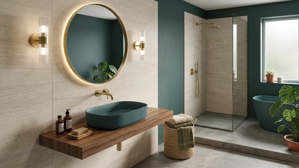 Lavabo ovale da appoggio senza troppo pieno in ceramica senza foro rubinetto - Verde Petrolio Opaco