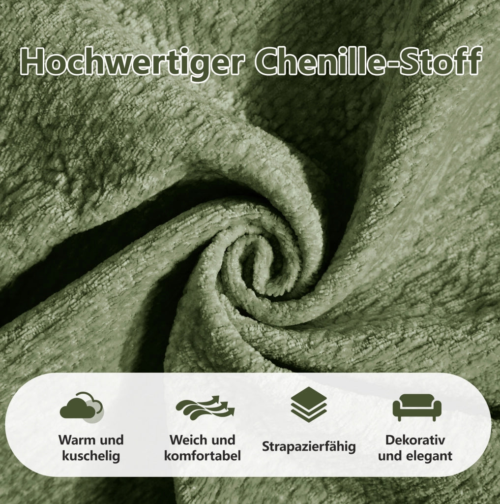 Divano angolare modulare a 3 posti in chenille verde; 260x149x90 cm; con pouf mobile