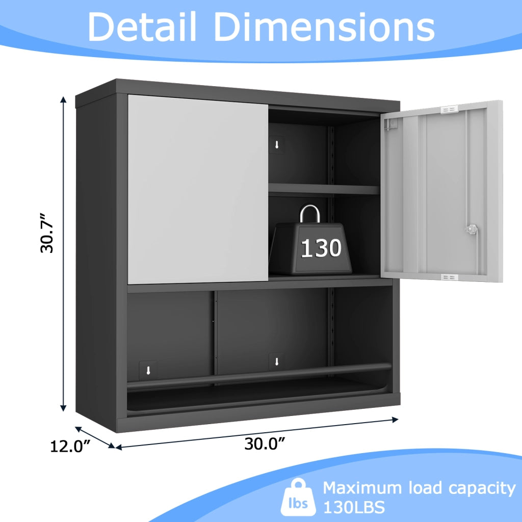 ARMADIO DA MURO IN METALLO 88x45x15 cm Nero/Bianco