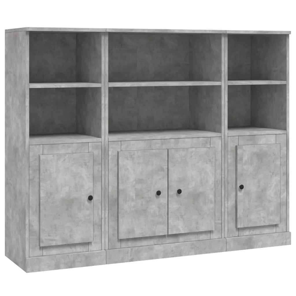 Credenze 3 pz | Madia | Buffet da pranzo | Armadio da pranzo Grigio Cemento in Legno Multistrato