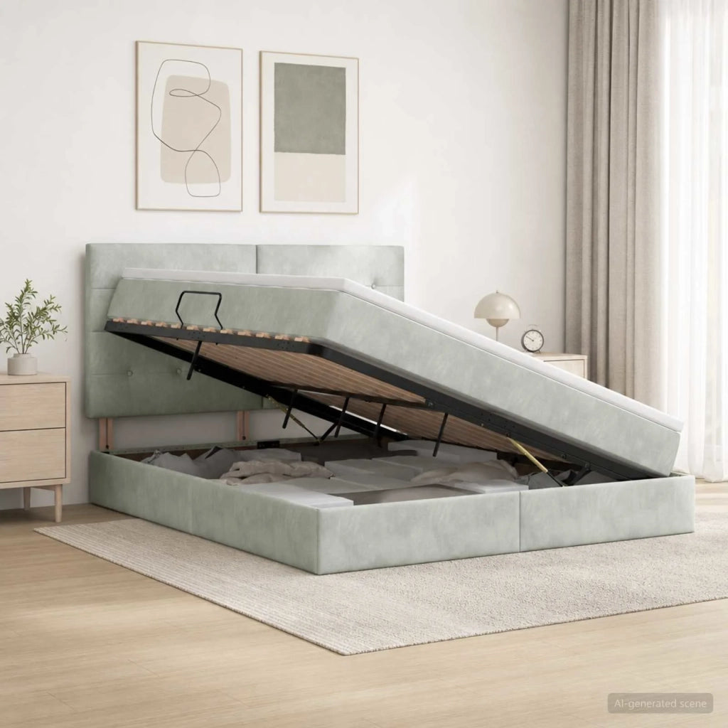 Letto Ottomano con Materasso e LED Grigio Chiaro 160 x 200 cm 3458385