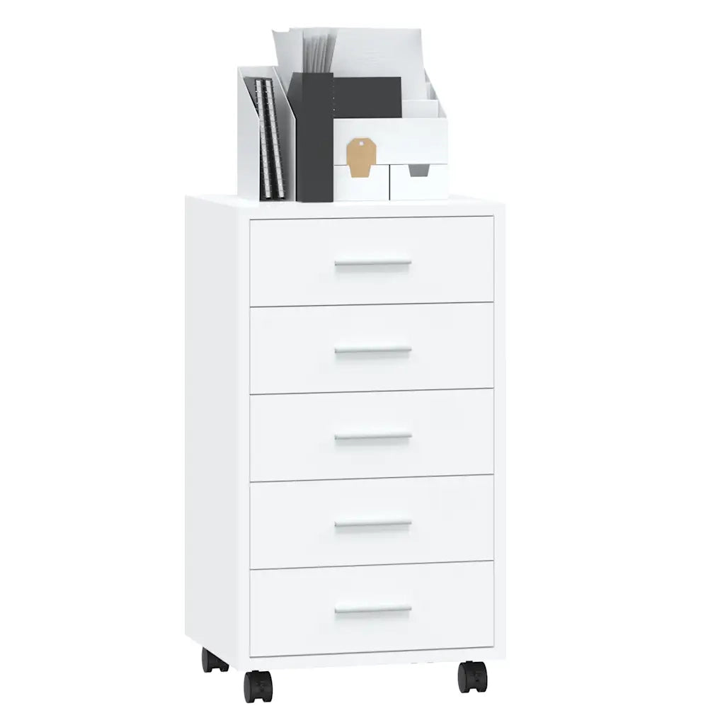 Cassettiera con Ruote bianco lucido in Legno Multistrato 342673