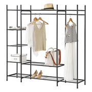 Organizzatore Guardaroba, Scaffalatura con Asta Appendiabiti e 6 Ripiani, Cabina Armadio Senza Ante (AxLaxP) 150 x 150 x 40 cm - Nero, Metallo