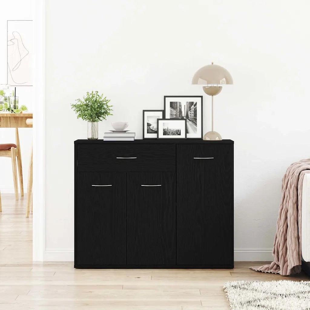 Credenza Rovere Nero 88x30x70 cm in Legno Multistrato 862445