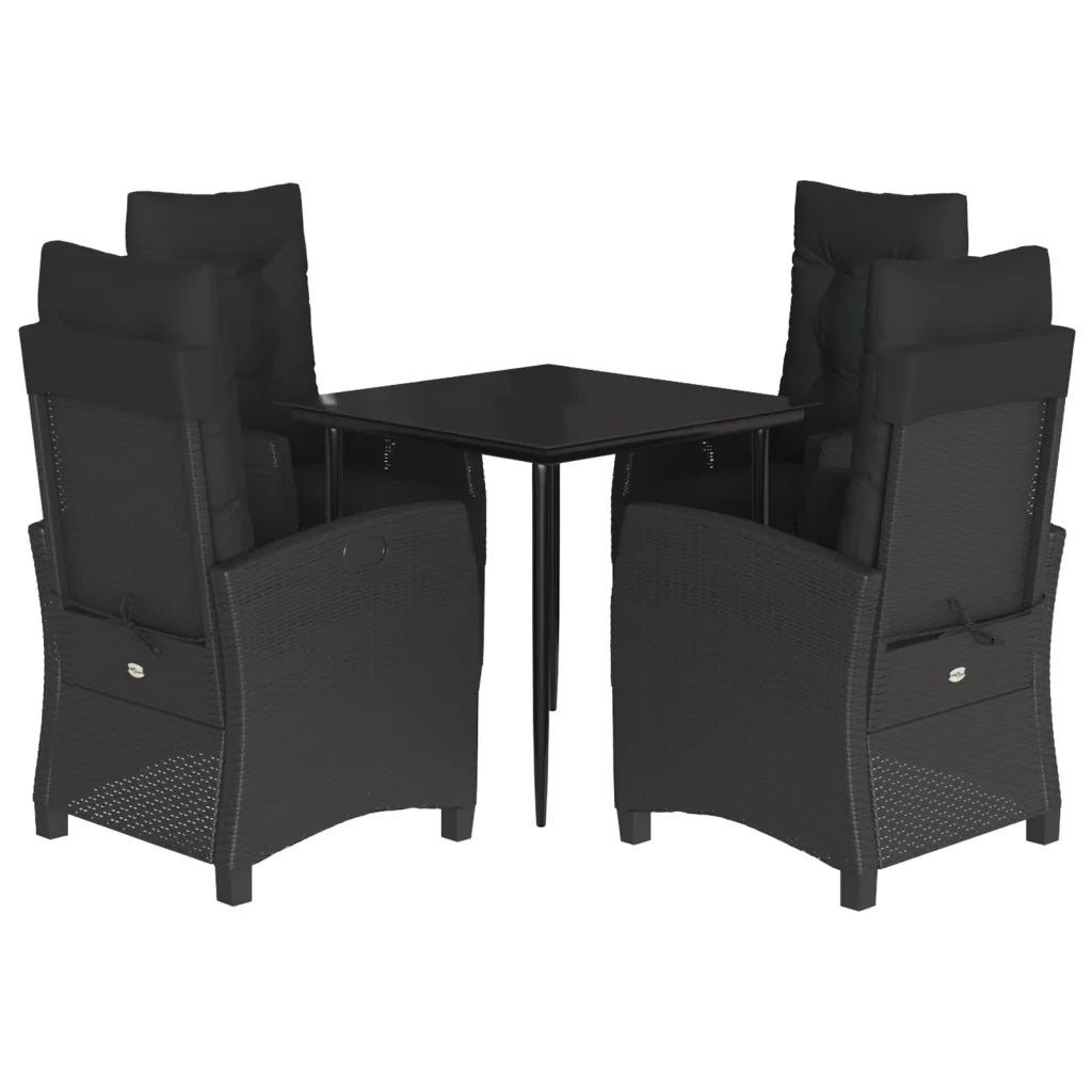 Set da Pranzo da Giardino 5 pz Nero con Cuscini in Polyrattan 3212961